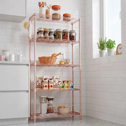 5-layer Adjustable Shelf With Adjustable Spacing, Pin-type Deformable Structure, Adjustable Feet, Display Rack, Iron, 54x29x150cm, Powder Coated Wit…