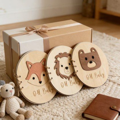 Cross-border Hot Sale 3D Cartoon Creative Gift Baptism Guest Book Signature Album Wooden Souvenir