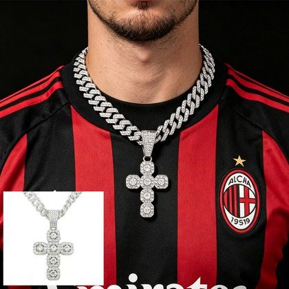 13mm Width Football Pendant Necklace,Full Diamond Cross Pendant Necklace, 3D Diamond Gold Zinc Alloy Stainless Steel Religious Zircon