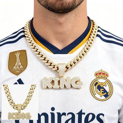 13mm Width Football Pendant Necklace,Full Diamond King Fashion Pendant Necklace, 3D Diamond Gold Zinc Alloy Stainless Steel Religious Zircon