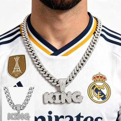 13mm Width Football Pendant Necklace,Full Diamond King Fashion Pendant Necklace, 3D Diamond Gold Zinc Alloy Stainless Steel Religious Zircon