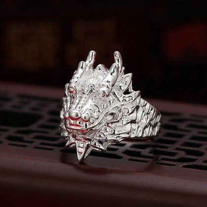 1pcs 990 Sterling Silver 3D Dragon Head Open Ring, Bold Masculine Style, For Daily Wear & Streetwear Outfits
