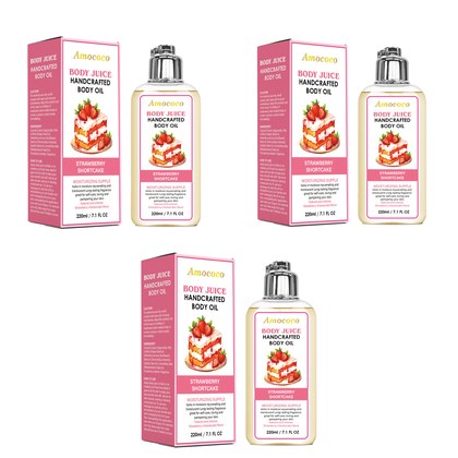 Only Supports Self Pickup With Waybill Amococo Strawberry Shortcake Body Juice Oil, 220ml Handcrafted Moisturizing Body Oil For Dry Skin, Long-Lasti…