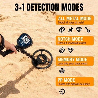 High-Precision Professional Adult Metal Detector, 4 Modes, 10 Inch IPX7 Waterproof Probe, LCD Display Complete Treasure Hunt Kit Including Earphones…