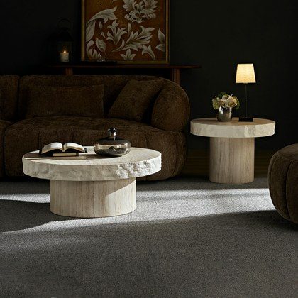 Set Of 2 Faux MARS Textural Patterns Coffee Tables  For Living Room, No Need Assembly Beige