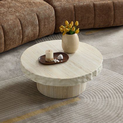 31.69 Inch Faux MARS Textural Patterns Coffee Tables For Living Room ,No Need Assembly Beige