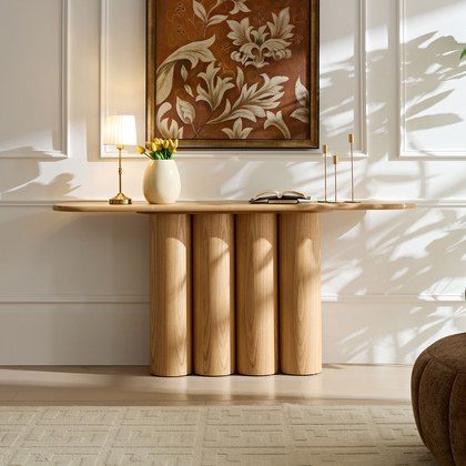 66.93   Modern Console Table For Entryway With Unique Cylinders Legs Design For Living Room Hallway Foyer Entrance Study,NATURAL