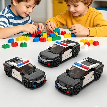 318PCS Police Sports Car Building Blocks, Black & White Cop Vehicle Toy With Light Bar Kit For Kids And Adults,Collectible Police Car Gift