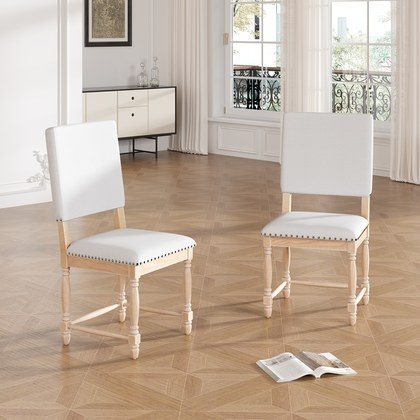 TOPMAX Vintage Traditional 2-Piece Upholstered Dining Chairs With Padded Backs, Natural