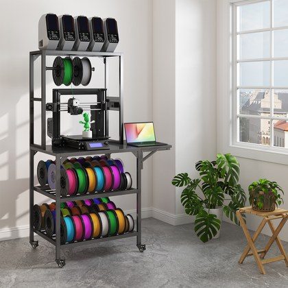 3D Printer Stand, Heavy Duty 3D Printer Table Stand With Filament Storage Rack, T-Shaped Spools Holder Rack With Wheels,3D Printer Workbench For 3D …