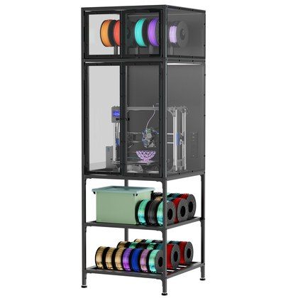 3D Printer Cabinet With Double Layer 3D Printer Filament Storage Rack, T-Shaped Filament Bar & Noise-Reducing, Dust-Proof Design, Suitable For Studi…