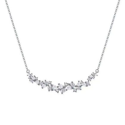 1pcs 999 Sterling Silver Cluster CZ Smile Bar Necklace, Luxury Delicate Style, Ideal For Birthday Gifts