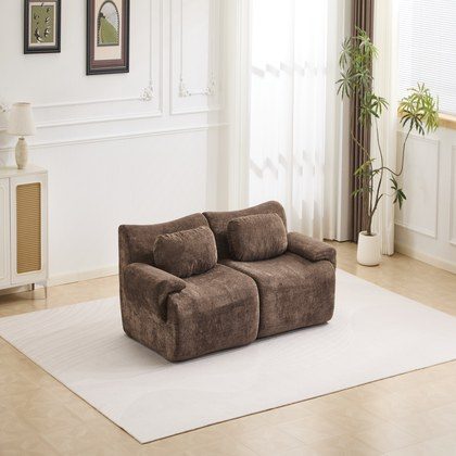Compression Wave Sofa, Convertible Floor Sofa Bed, DIY Boneless Modular Sectional Sofa, No Assembly Required, Rabbit Velvet Fabric, 2-Seater, Chocla…
