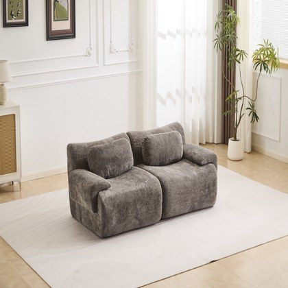 Compression Wave Sofa, Convertible Floor Sofa Bed, DIY Boneless Modular Sectional Sofa, No Assembly Required, Rabbit Velvet Fabric, 2-Seater,  Grey