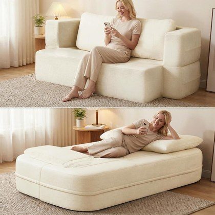 Convertible Sofa Bed With Blanket, Boneless Cloud Couch Queen   Fabric For Living Room Bedroom, Modular Loveseat With High-Density Solid Sponge No A…