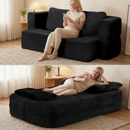Convertible Sofa Bed With Blanket, Boneless Cloud Couch Queen  Fabric For Living Room Bedroom, Modular Loveseat With High-Density Solid Sponge No As…