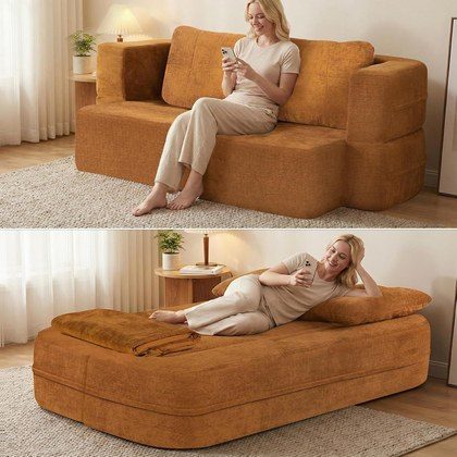 Convertible Sofa Bed With Blanket, Boneless Cloud Couch Queen  Fabric For Living Room Bedroom, Modular Loveseat With High-Density Solid Sponge No As…