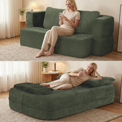 Convertible Sofa Bed With Blanket, Boneless Cloud Couch Queen  Fabric For Living Room Bedroom, Modular Loveseat With High-Density Solid Sponge No As…