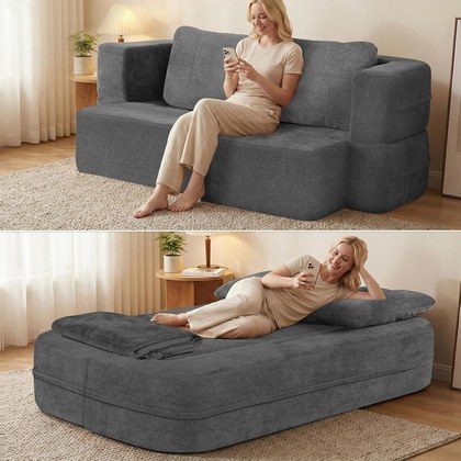 Convertible Sofa Bed With Blanket, Boneless Cloud Couch Queen   Fabric For Living Room Bedroom, Modular Loveseat With High-Density Solid Sponge No A…
