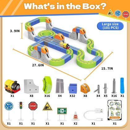 101-Piece Electric Train Track Toy Set Rechargeable Electric Train & DIY Assembly Track Kit  Creative Building Block Racing Track Suitable For Toddl…