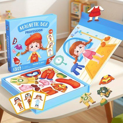 Blue Princess Dress-Up Puzzle Toy  Portable Magnetic Case With 11 Cards & 41 Puzzle Pieces Creative Role-Play Toy For Kids