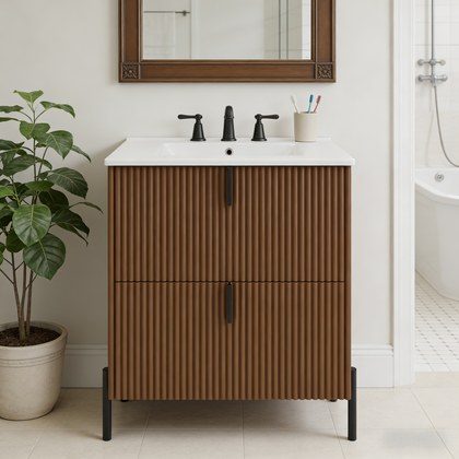 30  Bathroom Vanity With Ceramic Sink, Equipped With Vertical Pulls And Full-Extension Drawers, Freestanding Bathroom Vanity With Soft Close Drawer …