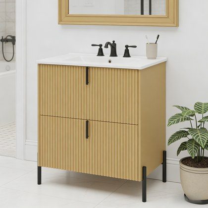 30  Bathroom Vanity With Ceramic Sink, Equipped With Vertical Pulls And Full-Extension Drawers, Freestanding Bathroom Vanity With Soft Close Drawer …