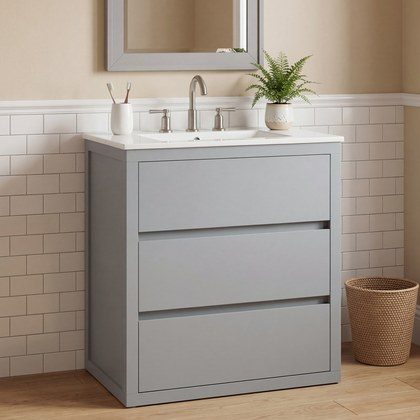30  Bathroom Vanity With Ceramic Sink And 2 Full-Extension Drawers, Freestanding Bathroom Vanity With 45  Free-Handle Design, Soft Close Undermount …