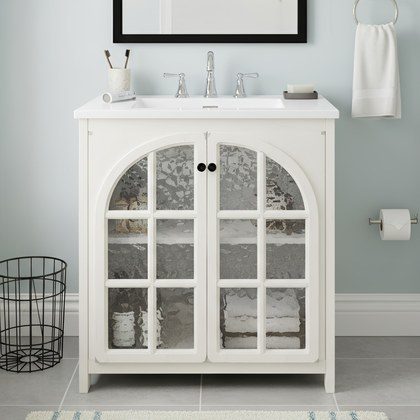 30 Inches Bathroom Vanity With Ceramic Sink, Faux Aged Finish, Vintage Rustic Bathroom Cabinet With Bronze Pulls And 2 Soft-Closing Doors, Antique W…