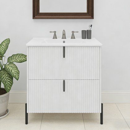 30  Bathroom Vanity With Ceramic Sink, Equipped With Vertical Pulls And Full-Extension Drawers, Freestanding Bathroom Vanity With Soft Close Drawer …
