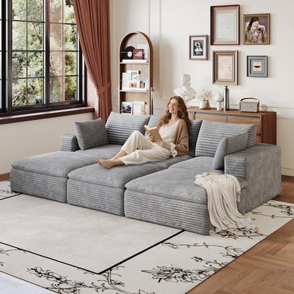 102  Cloud Sofa,Corduroy Fabric,Deep Seat Couches,Double-layer Design,Removable  Cushion,No Assembly, DIY Combination For Living Room, Bedroom,Confe…