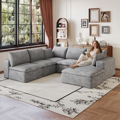 99x103  Cloud Sofa,Corduroy Fabric,Deep Seat Couches,Double-layer Design,Removable  Cushion,No Assembly, DIY Combination For Living Room, Bedroom,Co…