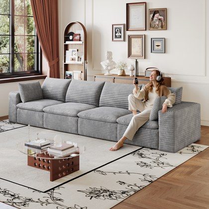134  Cloud Sofa,Corduroy Fabric,Deep Seat Couches,Double-layer Design,Removable  Cushion,No Assembly, DIY Combination For Living Room, Bedroom,Confe…