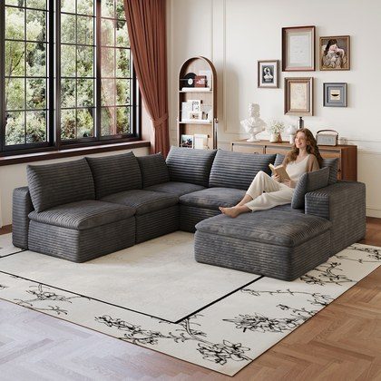99x103  Cloud Sofa,Corduroy Fabric,Deep Seat Couches,Double-layer Design,Removable  Cushion,No Assembly, DIY Combination For Living Room, Bedroom,Co…