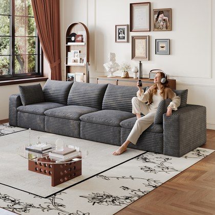 134  Cloud Sofa,Corduroy Fabric,Deep Seat Couches,Double-layer Design,Removable  Cushion,No Assembly, DIY Combination For Living Room, Bedroom,Confe…