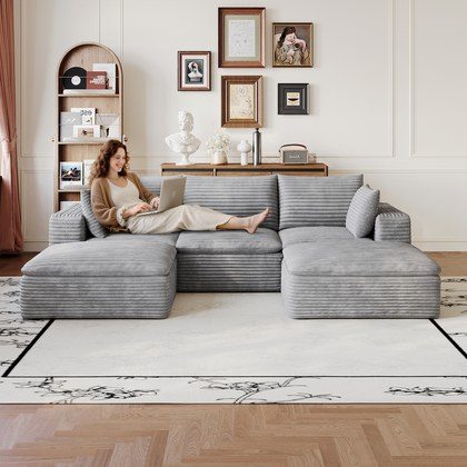 102  Cloud Sofa,Corduroy Fabric,Deep Seat Couches,Double-layer Design,Removable  Cushion,No Assembly, DIY Combination For Living Room, Bedroom,Confe…
