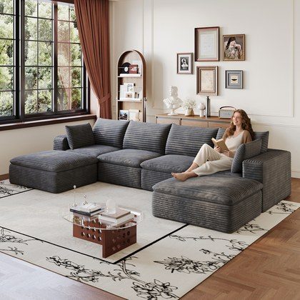 134  Cloud Sofa,Corduroy Fabric,Deep Seat Couches,Double-layer Design,Removable  Cushion,No Assembly, DIY Combination For Living Room, Bedroom,Confe…