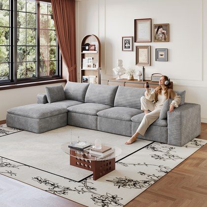 134  Cloud Sofa,Corduroy Fabric,Deep Seat Couches,Double-layer Design,Removable  Cushion,No Assembly, DIY Combination For Living Room, Bedroom,Confe…