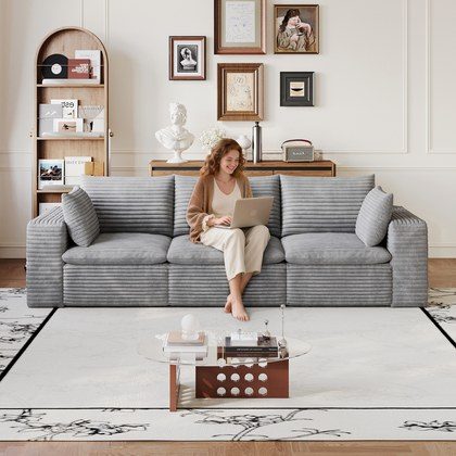 102  Cloud Sofa,Corduroy Fabric,Deep Seat Couches,Double-layer Design,Removable  Cushion,No Assembly, DIY Combination For Living Room, Bedroom,Confe…