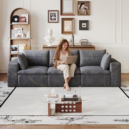 102  Cloud Sofa,Corduroy Fabric,Deep Seat Couches,Double-layer Design,Removable  Cushion,No Assembly, DIY Combination For Living Room, Bedroom,Confe…