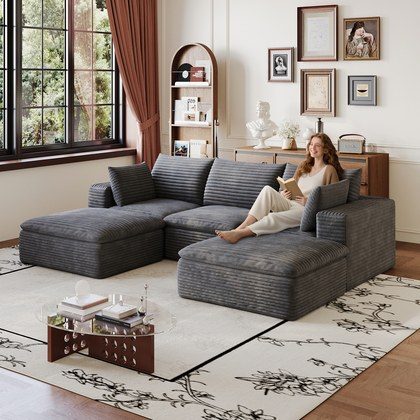 102  Cloud Sofa,Corduroy Fabric,Deep Seat Couches,Double-layer Design,Removable  Cushion,No Assembly, DIY Combination For Living Room, Bedroom,Confe…