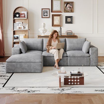 102  Cloud Sofa,Corduroy Fabric,Deep Seat Couches,Double-layer Design,Removable  Cushion,No Assembly, DIY Combination For Living Room, Bedroom,Confe…