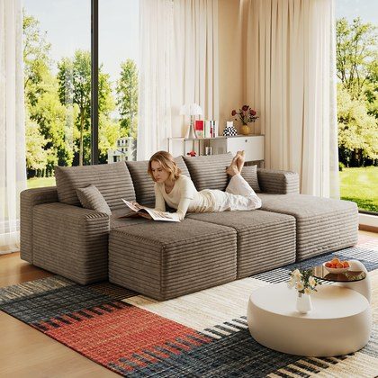 95  Cloud Sectional Sofa With 2 Ottoman,Modern Minimalist Upholstered Couches, Comfort U Shaped Sofa For Living Room,Deep Seat Corner Couch,No Assem…