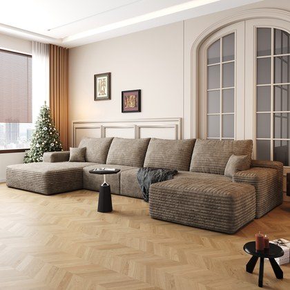135  Cloud Sectional Sofa With 1 Ottoman,Modern Minimalist Upholstered Couches, Comfort U Shaped Sofa For Living Room,Deep Seat Corner Couch,No Asse…