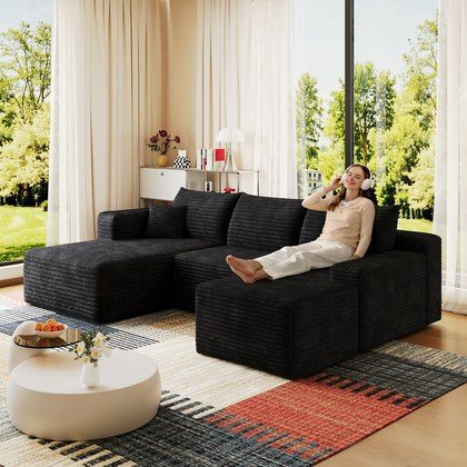 95  Cloud Sectional Sofa With 1 Ottoman,Modern Minimalist Upholstered Couches, Comfort U Shaped Sofa For Living Room,Deep Seat Corner Couch,No Assem…