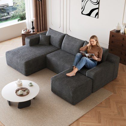 95  Cloud Sectional Sofa With 1 Ottoman,Modern Minimalist Upholstered Couches, Comfort U Shaped Sofa For Living Room,Deep Seat Corner Couch,No Assem…