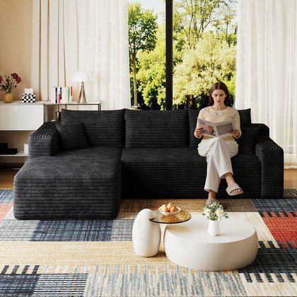 95  Cloud Sectional Sofa,Modern Minimalist Upholstered Couches, Comfort U Shaped Sofa For Living Room,Deep Seat Corner Couch,No Assembly Required,Bl…