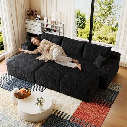 95  Cloud Sectional Sofa With 2 Ottoman,Modern Minimalist Upholstered Couches, Comfort U Shaped Sofa For Living Room,Deep Seat Corner Couch,No Assem…