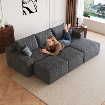 95  Cloud Sectional Sofa With 2 Ottoman,Modern Minimalist Upholstered Couches, Comfort U Shaped Sofa For Living Room,Deep Seat Corner Couch,No Assem…
