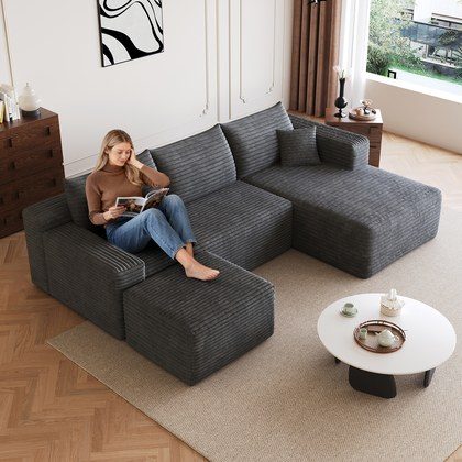 95  Cloud Sectional Sofa With 1 Ottoman,Modern Minimalist Upholstered Couches, Comfort U Shaped Sofa For Living Room,Deep Seat Corner Couch,No Assem…
